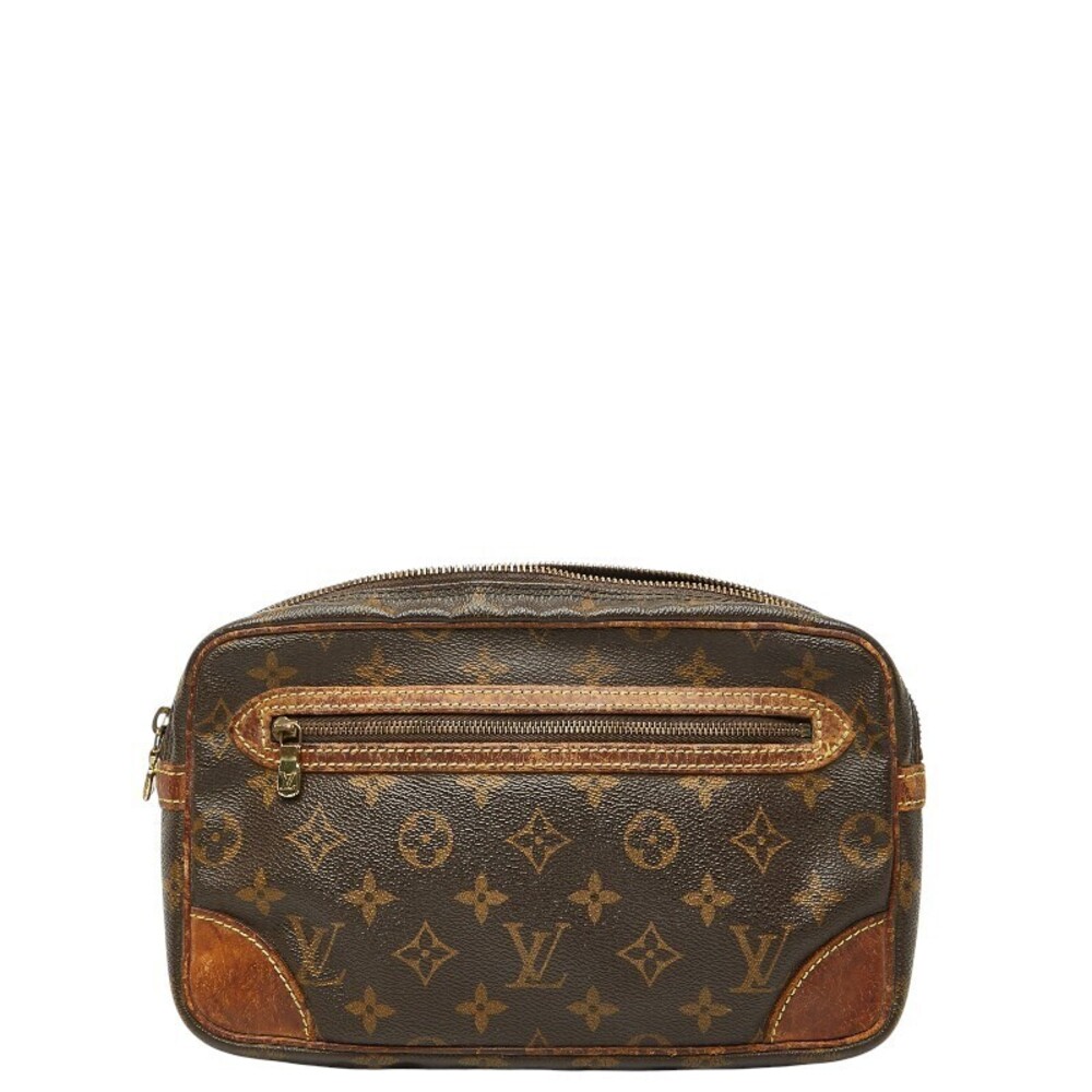 Louis Vuitton Monogram Marly Dragonne Clutch Bag Brown Leather